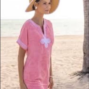 Cabana Life Coral Embroidered Terry Dress, Size XL, Coral, New with Tags (NWT)